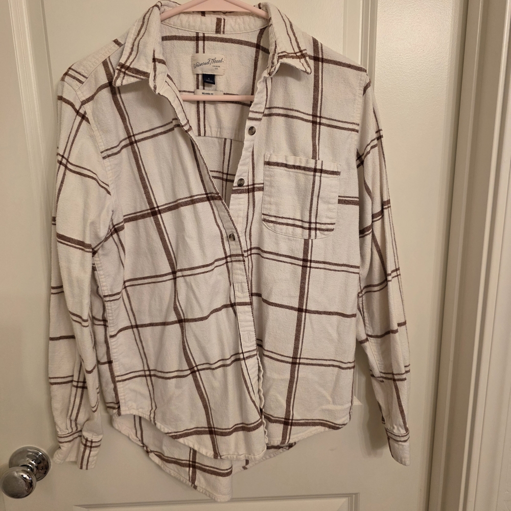 Universal Thread White and Brown Plaid Button Down Shirt